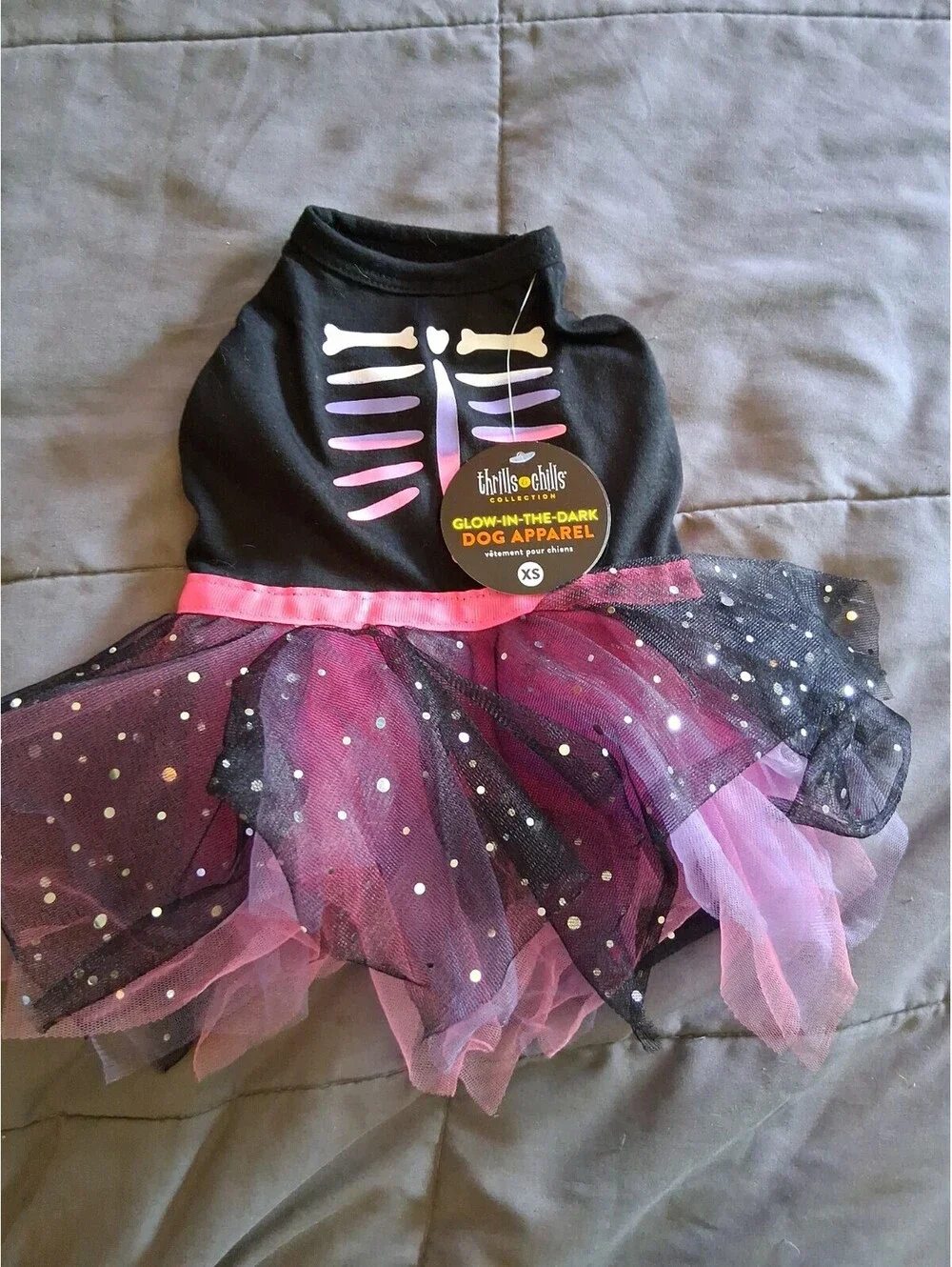 Dress For Girl Dog XS Halloween Tutu Glow In Dark Costume NWT Skeleton C2